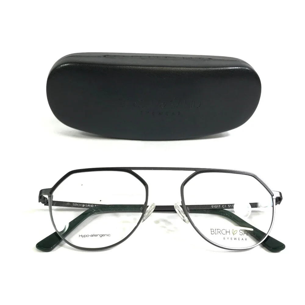 Birch Sand Eyewear Eyeglasses Frames 51017 C1 Black Aviator Full Rim 51-19-140